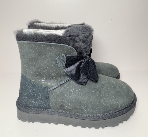 [9054-1] UGG GITA TWINKLE BOW MINI SUEDE/ SHEEPSKIN WINTER BOOTS, WOMEN US 6/ EUR 37 -NIB