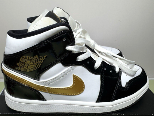 [9178-3] Jordan 1 Mid SE Patent Black Gold Size 9 - Preowned