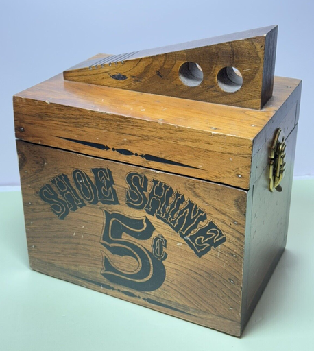[9181-2] Vintage Shoe Shine Box Loaded W/Accessories