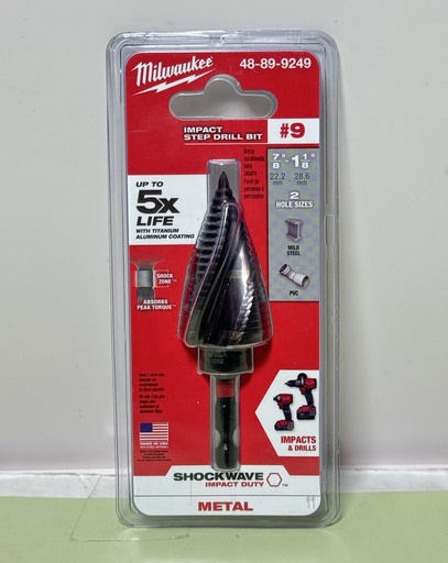 [9305-3] Milwaukee 48-89-9249 SHOCKWAVE 7/8 in. - 1-1/8 in. #9 Impact-Rated Titanium Step
