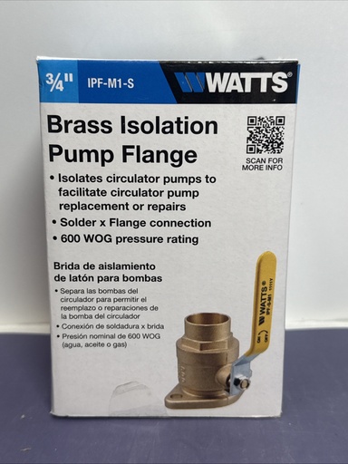 [Dr lam] WATTS Threaded Isolation Pump Flange 3/4" IPF-t-M1  600 WOG - OPEN BOX