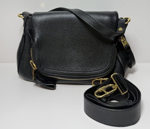 [8781-1] Tom Ford Women's Black Jennifer Medium Double Strap Leather Shoulder Bag