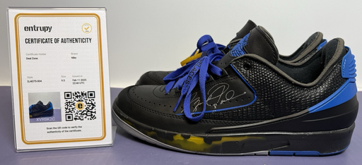 [9509-1] Size 9.5 - Off-White x Air Jordan 2 Retro SP Low Black Varsity Royal - Preowned