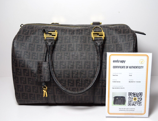 [9717-2] Fendi Zucchino Canvas Forever Bauletto Boston Bag