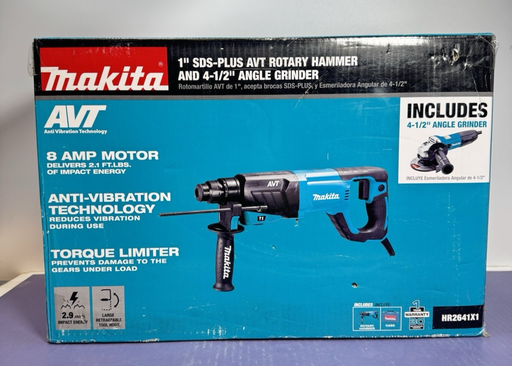 [9995-1] Makita HR2641X1 SDS-PLUS AVT Rotary Hammer with Case and 4-1/2" Angle Grinder