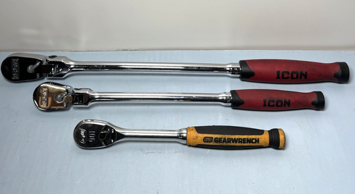 [10075-1] Set Of 2 Icon Ratchets R2LFG  3/8 in , R3LFG 1/2 in + Gearwrench 81208T 3/8 in