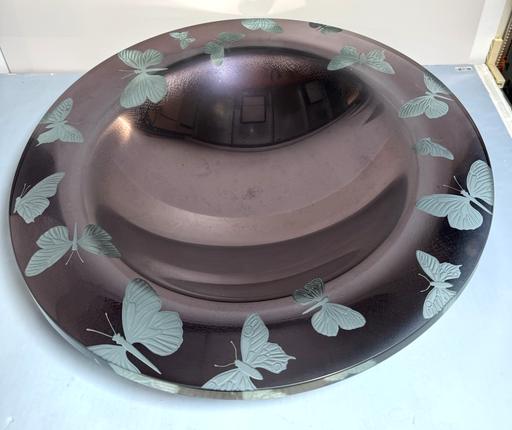 [9928-1] Stephen Schlanser 2000 Signed Butterfly Art Glass Bowl 22” Iridescent Violet