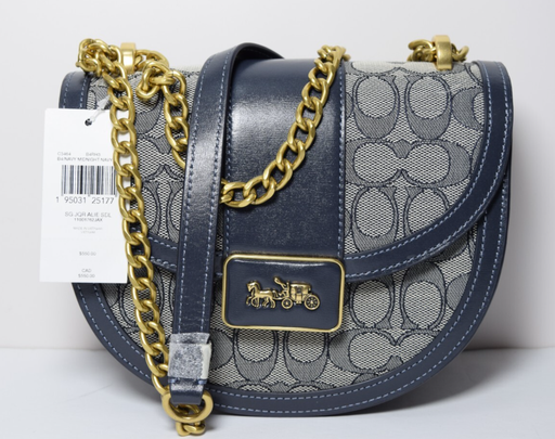 [10159-1] NWT - COACH Signature Jacquard B4 Alie Saddle Bag Midnight Navy Crossbody C3464