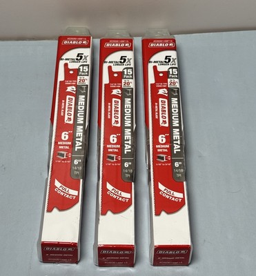 [FRB (from 10429-1)] Lot of 3 Diablo DS0614BF15 15 Pack 6" Medium Metal Reciprocating Saw Blades