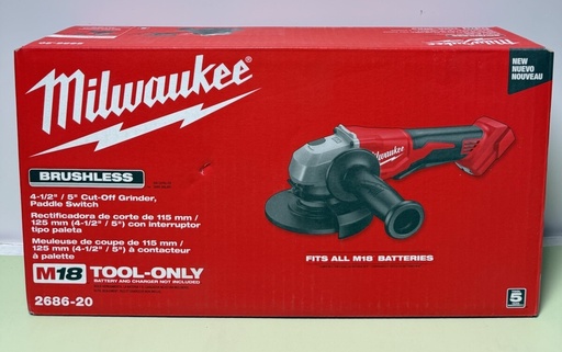 [10522-2] Milwaukee M18 Grinder with Paddle Switch BRUSHLESS 4.5"/5" 2686-20 (Tool Only)