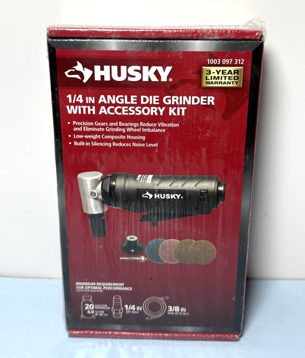[10491-2] New - Husky 1/4” Angle Die Grinder w/Accessory Kit 1003097312