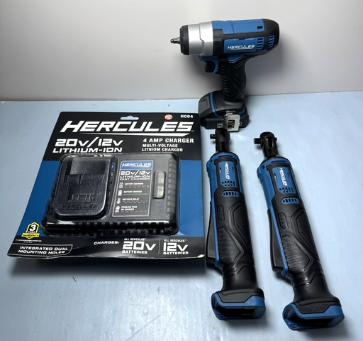 [10479-1] Hercules 12V Tool Set HD031B, HD033B Ratchets+57242 Impact Wrench, Batt-Open Box