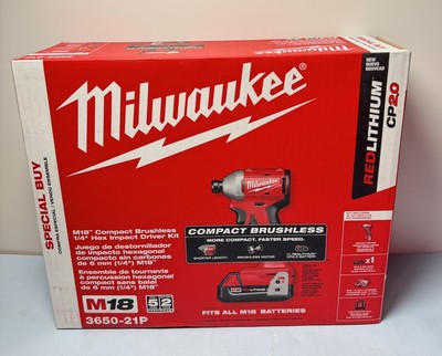 [10579-1] Milwaukee 3650-21P M18 1/4" Compact Hex Impact Driver Kit