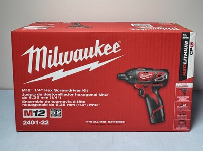 [10611-4, 10652-1] Milwaukee 2401-22 12V Li-Ion 1/4" Cordless Drill w/ (2) 1.5Ah + Charger -New