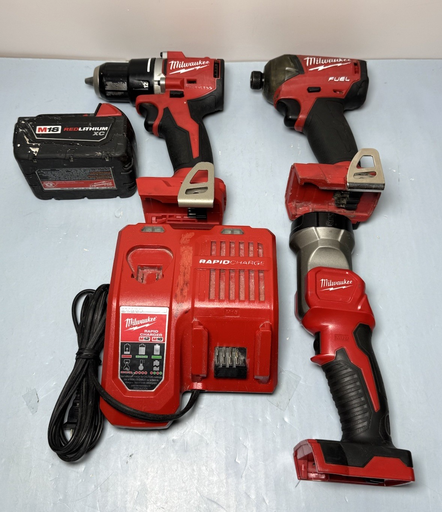 [I-205] Milwaukee M18 Cordless- Drill, Imp Driver, Hydraulic Driver, Light, Charger,Batt