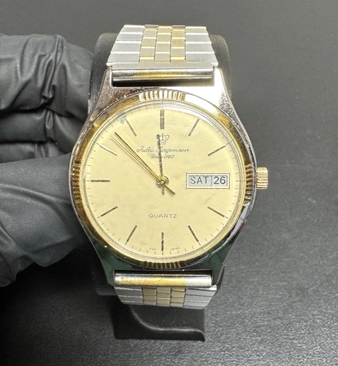 [10484-1] Jules Jurgensen Quartz Watch Two-Tone Day Date Gold Dial Vintage Men's
